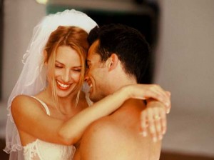 Bride and Groom in Underwear Embracing Each Other