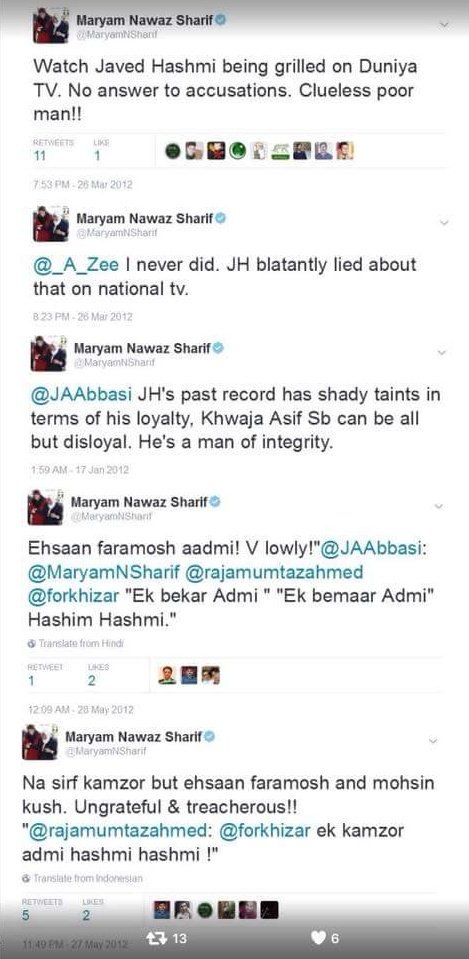 maryam nawaz past tweets on javed hashmi