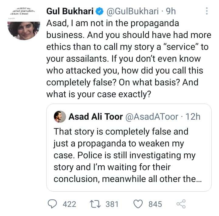 gul bukhari taunted asad toor